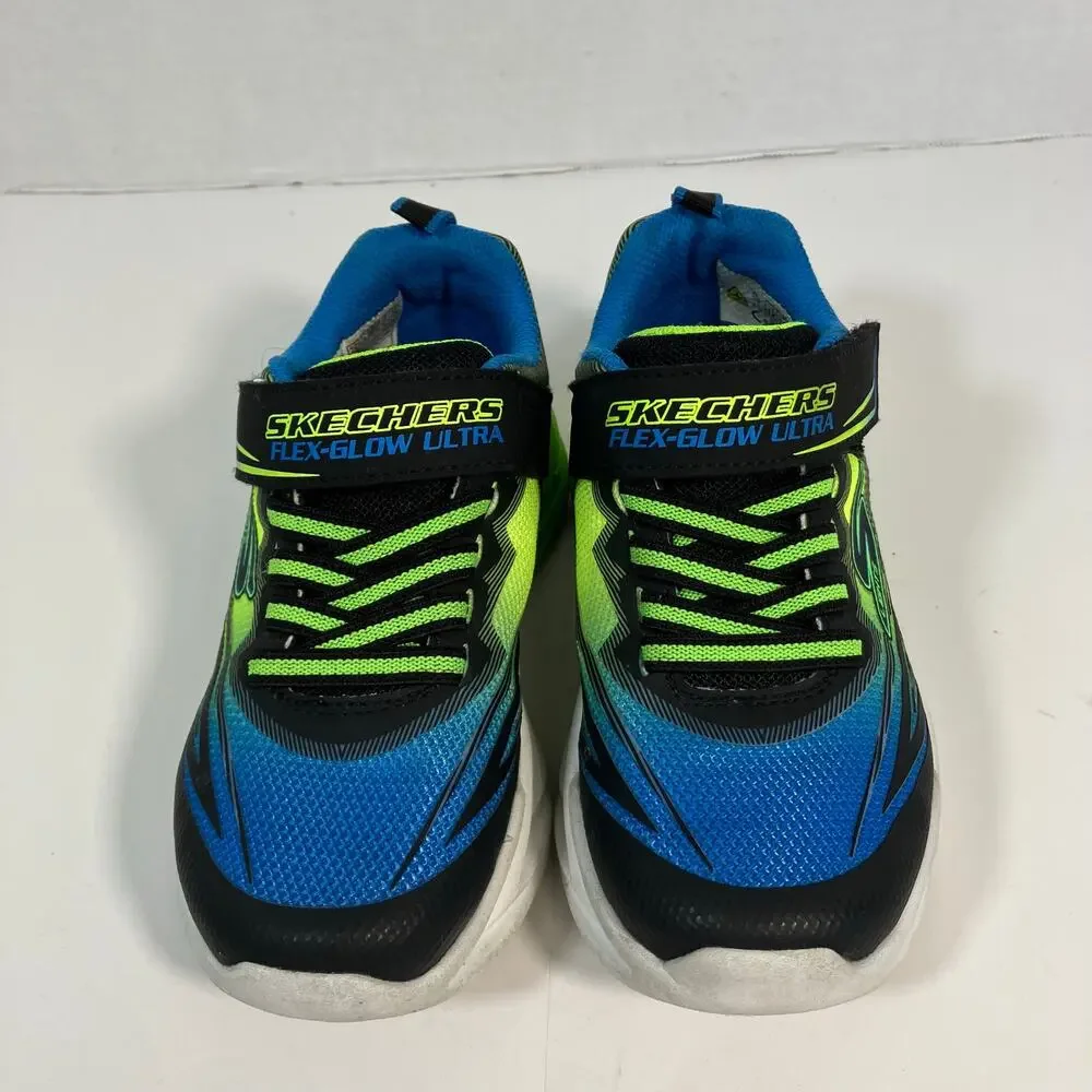 Skechers Little Boys 12 S Lights Flex-Glow Ultra Sneakers Black Lime Green Blue